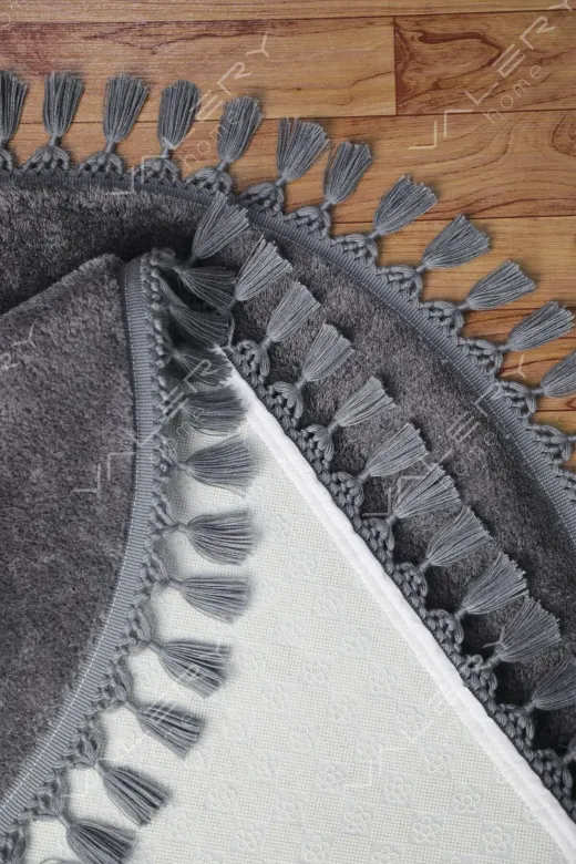 Azelya Home TYCT7AEFPN168698557433176 Oval Puffy Peluş Ponpon Saçaklı Kesme Rulo Halı/yolluk Antrasit Azl