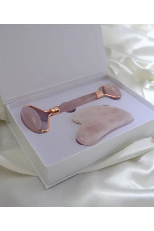 azy yazal azyyazal12398546 Pembe Kuvars Gua Sha Ve Face Roller Set