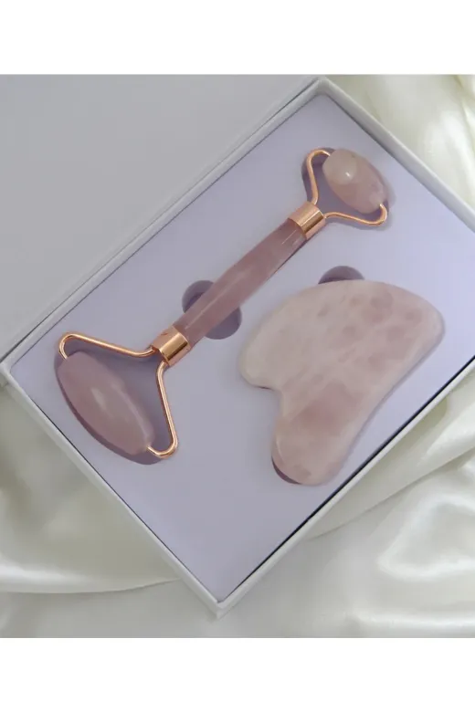 azy yazal azyyazal12398546 Pembe Kuvars Gua Sha Ve Face Roller Set