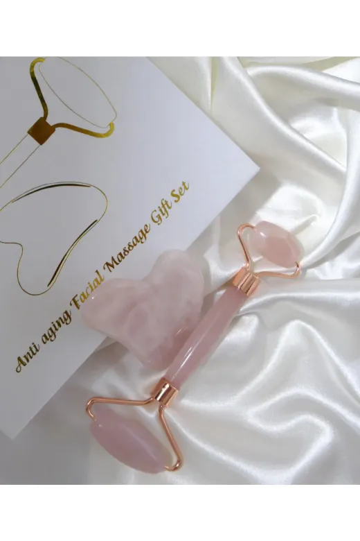 azy yazal azyyazal12398546 Pembe Kuvars Gua Sha Ve Face Roller Set