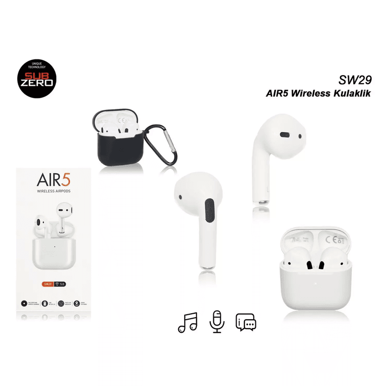 b8N59FrSuX Subzero Aır5 Sw29 Kılıf Hediyeli Wıreless Beyaz Bluetooth Kulaklık
