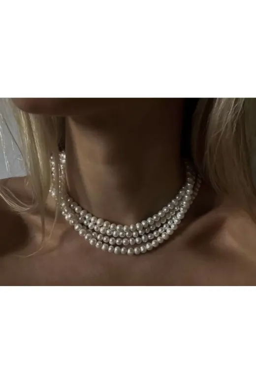 babel GİCHKK Gerçek İnci 4 Sıra Choker Kadın Tarz Kolye