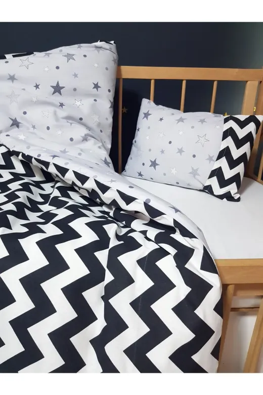 Baby Clime 3P-NT-1. Çift Taraflı Bebek Nevresimi - 95X135 Yorgan Kılıfı, Yastık Kılıfı Ve Beyaz Çarşaf Seti