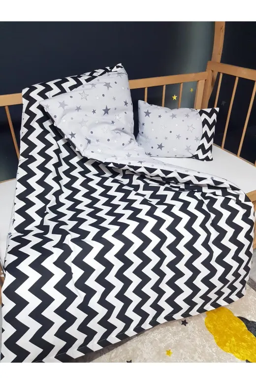 Baby Clime 3P-NT-1. Çift Taraflı Bebek Nevresimi - 95X135 Yorgan Kılıfı, Yastık Kılıfı Ve Beyaz Çarşaf Seti
