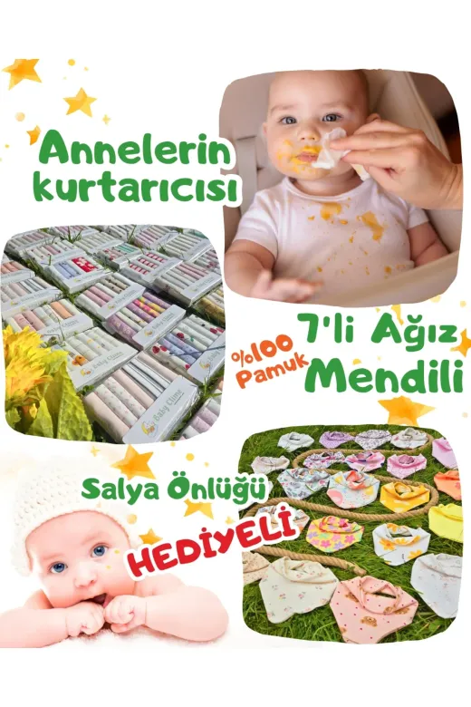 Baby Clime AB-7PENYE-1. 7'li Bebek Ağız Mendili - 22X22 Cm Yumuşak Penye Kumaş Ağız Bezi - Yakamoz Serisi (Ortak Renkler)