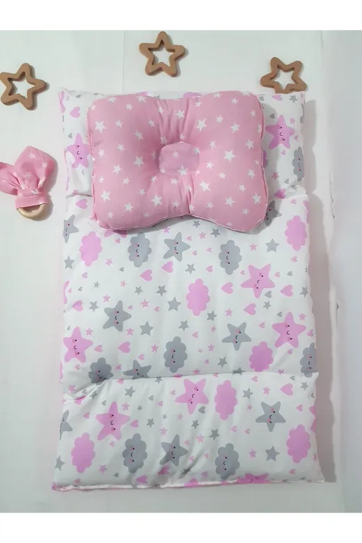 Baby Clime ALTMİN+BDY+DİŞK-3. Alt Açma Minderi Çift Taraflı Pembe Bulut - Baş Düzeltme Yastığı Ve Diş Kaşıyıcı Hediye!