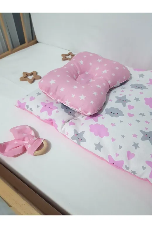 Baby Clime ALTMİN+BDY+DİŞK-3. Alt Açma Minderi Çift Taraflı Pembe Bulut - Baş Düzeltme Yastığı Ve Diş Kaşıyıcı Hediye!