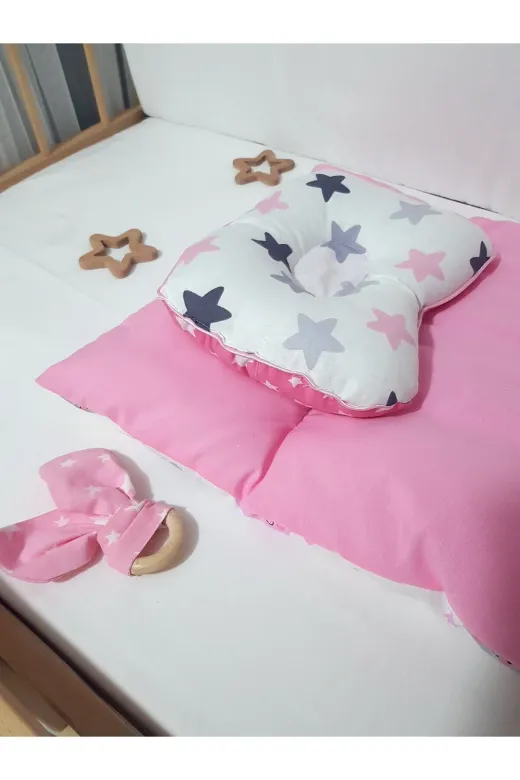 Baby Clime ALTMİN+BDY+DİŞK-3. Alt Açma Minderi Çift Taraflı Pembe Bulut - Baş Düzeltme Yastığı Ve Diş Kaşıyıcı Hediye!