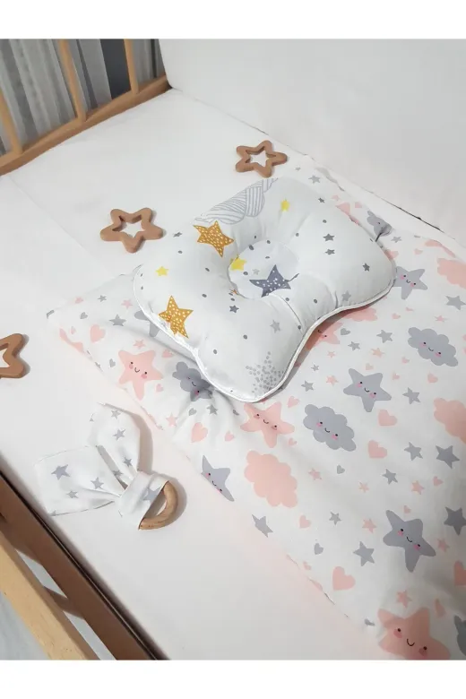 Baby Clime ALTMİN+BDY+DİŞK-4. Alt Açma Minderi Çift Taraflı Somon Bulut - Diş Kaşıyıcı Ve Baş Düzeltme Yastığı