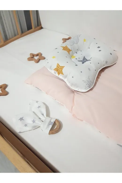 Baby Clime ALTMİN+BDY+DİŞK-4. Alt Açma Minderi Çift Taraflı Somon Bulut - Diş Kaşıyıcı Ve Baş Düzeltme Yastığı