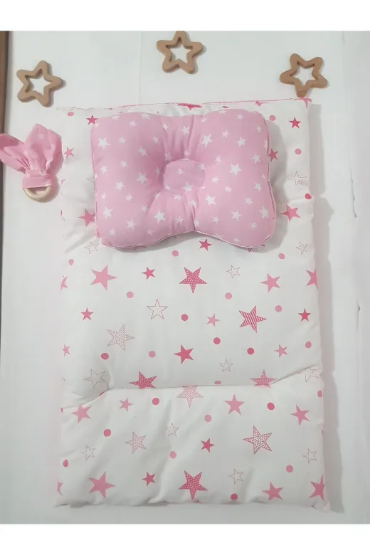 Baby Clime ALTMİN+BDY+DİŞK-5. Alt Açma Minderi Çift Taraflı Pembe Yıldız - Baş Düzeltme Yastığı Ve Diş Kaşıyıcı !
