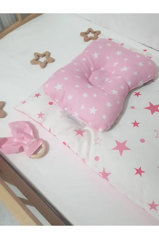 Baby Clime ALTMİN+BDY+DİŞK-5. Alt Açma Minderi Çift Taraflı Pembe Yıldız - Baş Düzeltme Yastığı Ve Diş Kaşıyıcı !