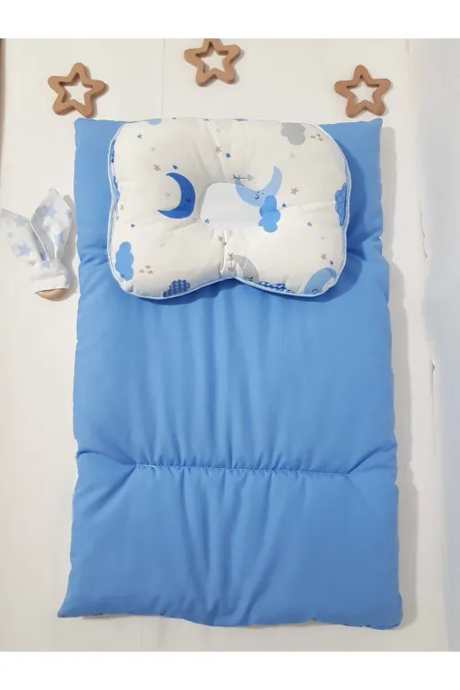 Baby Clime ALTMİN+BDY+DİŞK-6. Alt Açma Minderi Çift Taraflı Mavi Bulut - Baş Düzeltme Yastığı Ve Diş Kaşıyıcı