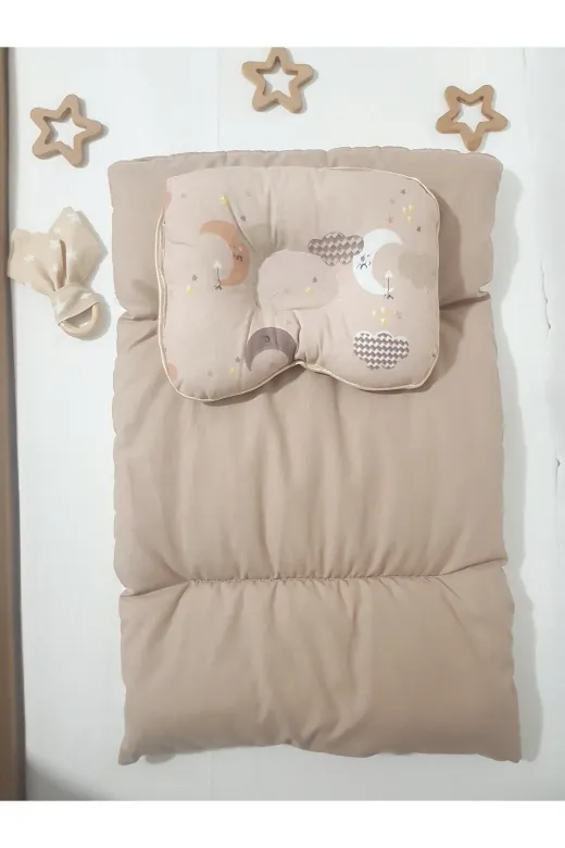 Baby Clime ALTMİN+BDY+DİŞK-7. Alt Açma Minderi Çift Taraflı Kahve Yıldız - Baş Düzeltme Yastığı Ve Diş Kaşıyıcı Hediye!