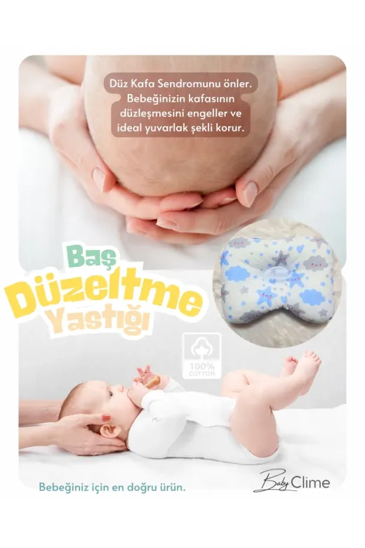 Baby Clime BAŞDY-1. Bebek Baş Düzeltme Yastığı, Düz Kafa Sendorumu Önleyici Yastık