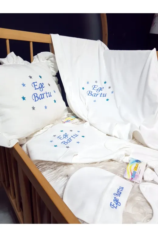 Baby Clime BEYHÇP-10LU-4. İsimli 10 Parça Hastane Çıkış Seti + Fırfırlı Müslin Kırlent (Dolgulu)