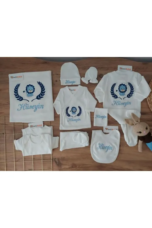 Baby Clime BEYHÇP-10LU-6. Nakış İşlemeli Hastane Çıkışı Erkek Bebek Hediyesi - 10 Parça Yenidoğan Seti