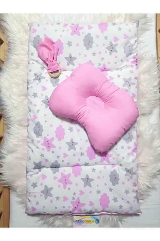 Baby Clime ÇİFT BAKIM-1 Çift Taraflı Bebek Bakım Seti - Alt Açma Minderi, Baş Düzeltme Yastığı Ve Ahşap Diş Kaşıyıcı