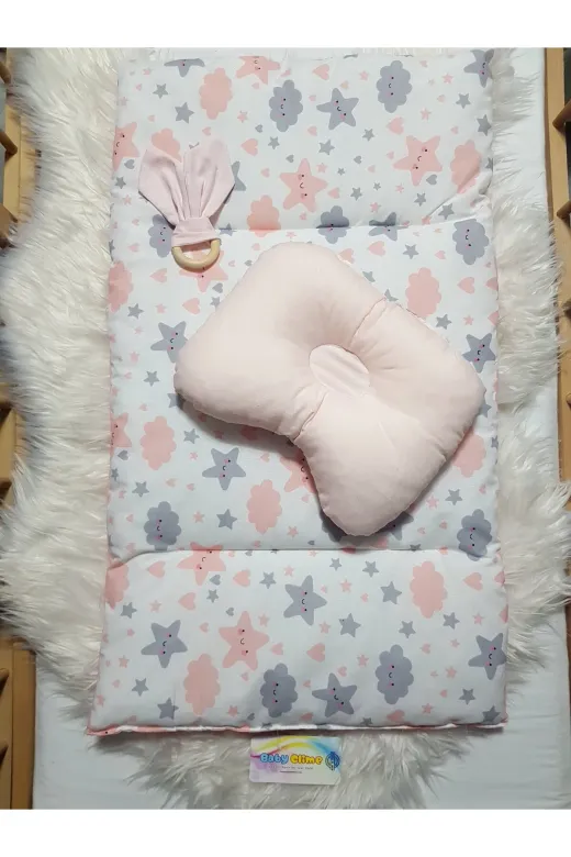 Baby Clime ÇİFT BAKIM-3 Çift Taraflı Bebek Bakım Seti - Alt Açma Minderi, Baş Düzeltme Yastığı Ve Ahşap Diş Kaşıyıcı