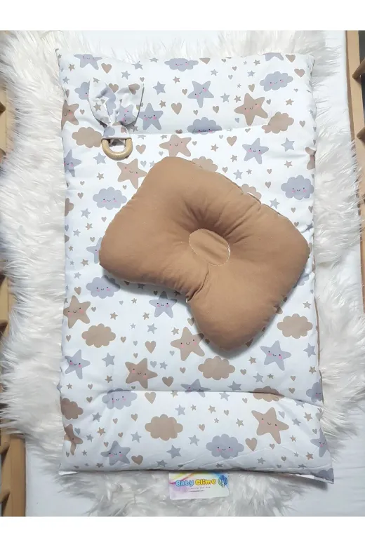 Baby Clime ÇİFT BAKIM-4 Çift Taraflı Bebek Bakım Seti - Alt Açma Minderi, Baş Düzeltme Yastığı Ve Ahşap Diş Kaşıyıcı