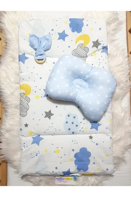 Baby Clime ÇİFT BAKIM-8 Çift Taraflı Bebek Bakım Seti - Alt Açma Minderi, Baş Düzeltme Yastığı Ve Ahşap Diş Kaşıyıcı