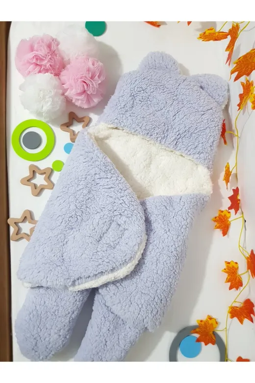 Baby Clime İSİM-DIŞUYKUTULUMU Bebek Dış Kundak Uyku Tulumu Lila - Pelüş Kapüşonlu Çift Katman Ayaklı Model
