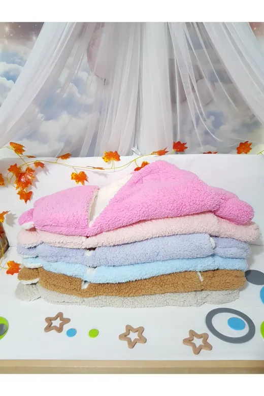 Baby Clime İSİM-DIŞUYKUTULUMU Bebek Dış Kundak Uyku Tulumu Lila - Pelüş Kapüşonlu Çift Katman Ayaklı Model