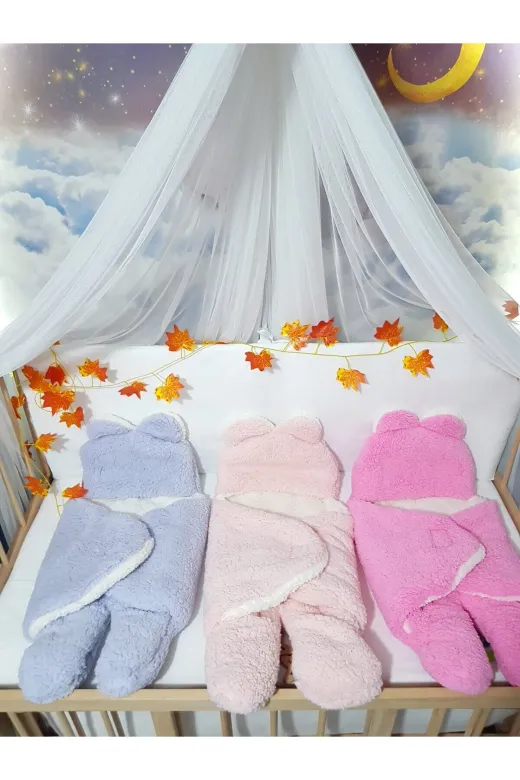 Baby Clime İSİM-DIŞUYKUTULUMU Bebek Dış Kundak Uyku Tulumu Lila - Pelüş Kapüşonlu Çift Katman Ayaklı Model