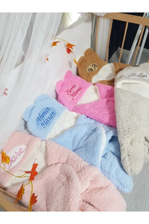 Baby Clime İSİM-DIŞUYKUTULUMU İsim Nakışlı Uyku Tulumu Dış Kundak Lila - Welsoft Kapüşonlu Çift Katman Ayaklı Model