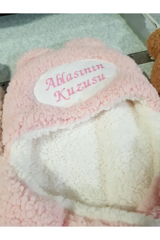 Baby Clime İSİM-DIŞUYKUTULUMU İsim Nakışlı Uyku Tulumu Dış Kundak Açık Pembe - Welsoft Kapüşonlu Çift Katman Ayaklı Model