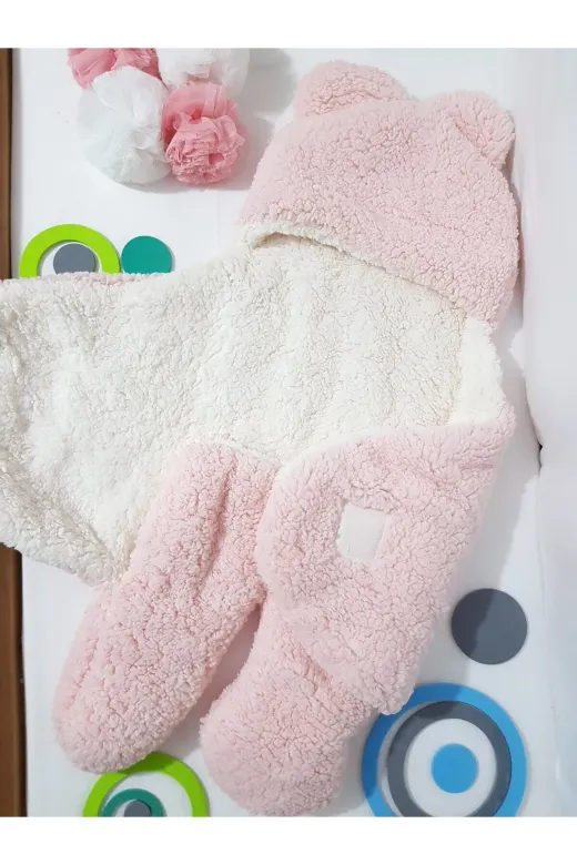 Baby Clime İSİM-DIŞUYKUTULUMU İsim Nakışlı Uyku Tulumu Dış Kundak Açık Pembe - Welsoft Kapüşonlu Çift Katman Ayaklı Model