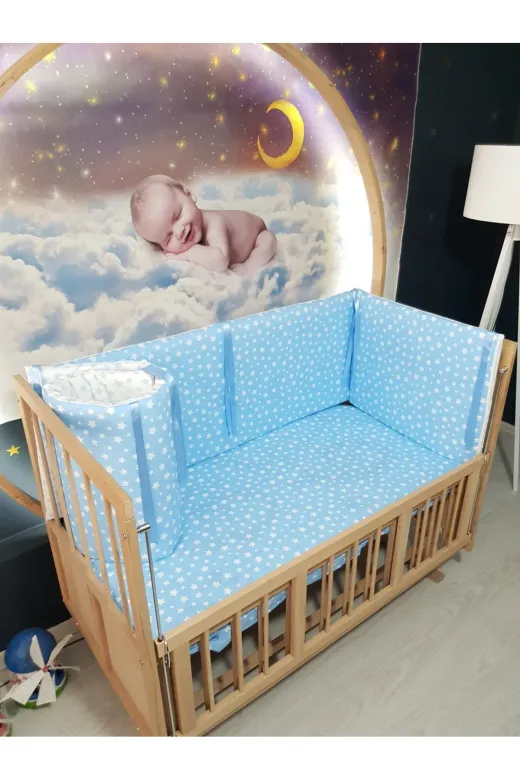 Baby Clime KOR-60120-1. 60X120 Beşik Kenar Korumalık 4 Parça - Mavi Yıldız Desen (Çarşaf Hariç)