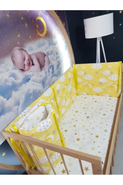 Baby Clime KOR-60120-1. 60X120 Beşik Kenar Korumalık 4 Parça - Sarı Bulut Yıldız Desen 54-04 (Çarşaf Hariç)