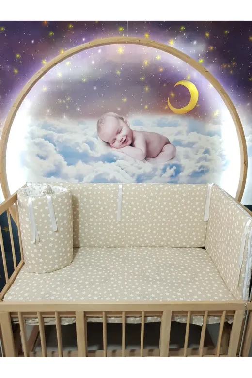 Baby Clime KOR-70130-1. 70X130 Beşik Kenar Korumalık 4 Parça - Kahverengi Yıldız Desen (Çarşaf Hariç)