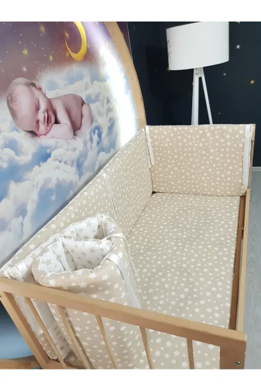 Baby Clime KOR-70130-1. 70X130 Beşik Kenar Korumalık 4 Parça - Kahverengi Yıldız Desen (Çarşaf Hariç)