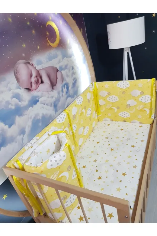 Baby Clime KOR-70130-1. 70X130 Beşik Kenar Korumalık 4 Parça - Sarı Bulut Yıldız Desen (Çarşaf Hariç)