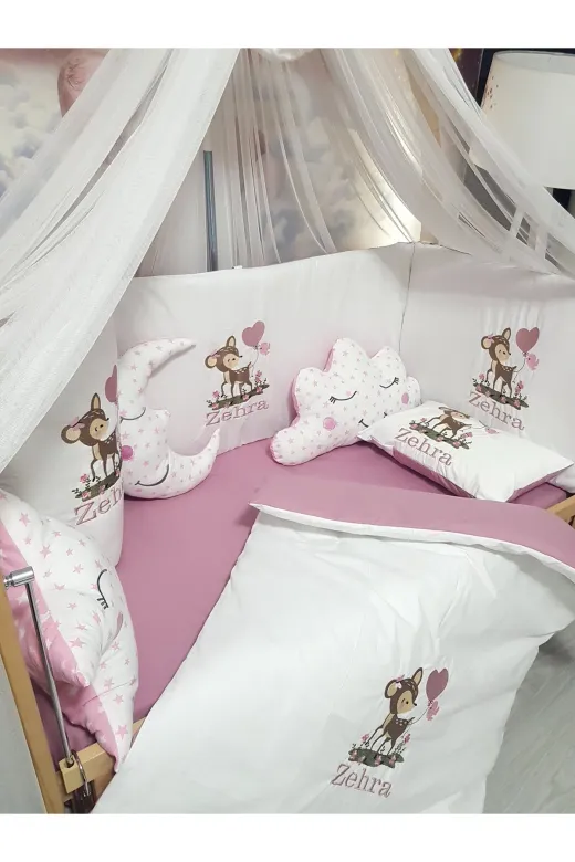 Baby Clime USN-60120-LCİB-4. 60X120 Lüks Cibinlikli Bebek Uyku Seti 17 Parça Bebeğinize Özel İsimli Nakışlı