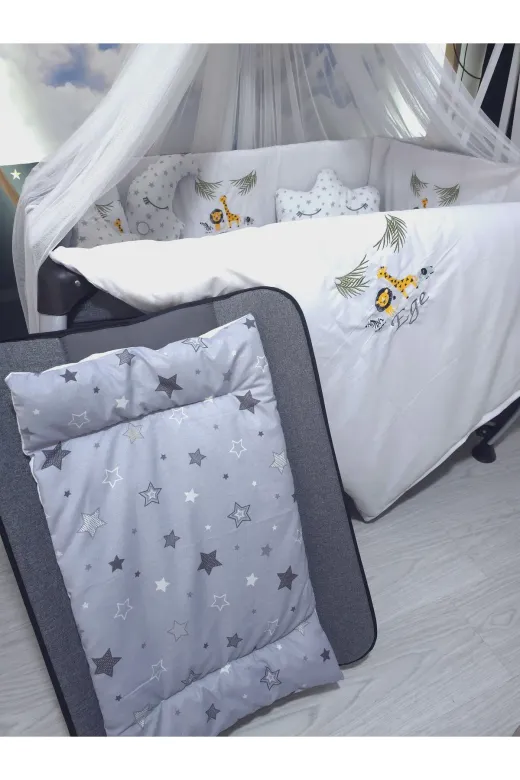 Baby Clime USN-70110-LCİB-3. 70X110 Nakışlı Isimli Bebek Uyku Seti 18 Parça - Lüks Cibinlik Ve Aparat - Safari