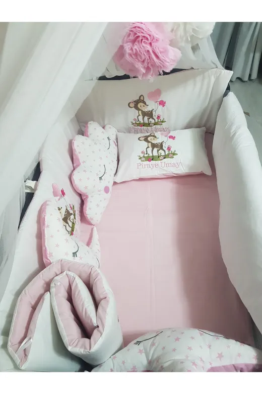 Baby Clime USN-70110-LCİB-4. 70X110 Lüks Cibinlikli Bebek Uyku Seti 18 Parça Bebeğinize Özel İsimli Nakışlı