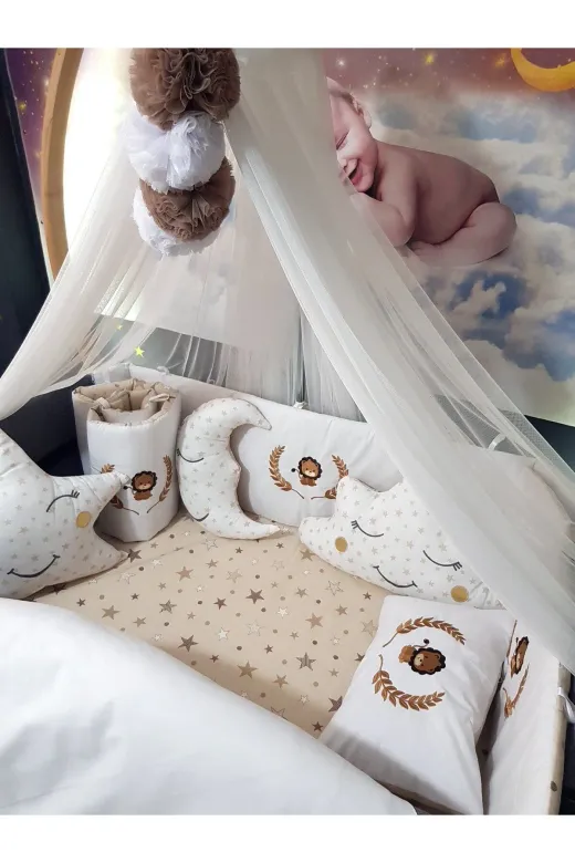 Baby Clime USN-70120-LCİB-1. 70X120 Nakışlı Bebek Uyku Seti Isimli - Lüks Cibinlik Ve Aparat - Aslan Başak Motifli