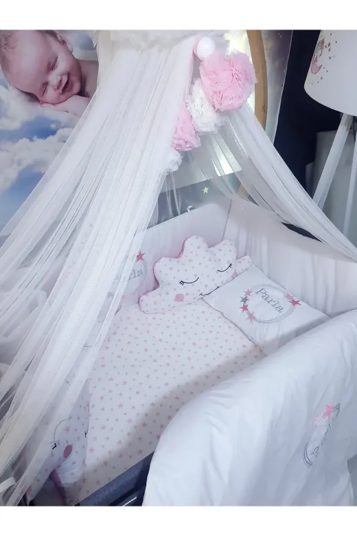Baby Clime USN-70120-LCİB-2. 70X120 Nakışlı Isimli Bebek Uyku Seti 18 Parça - Lüks Cibinlik Ve Aparat - Yıldız