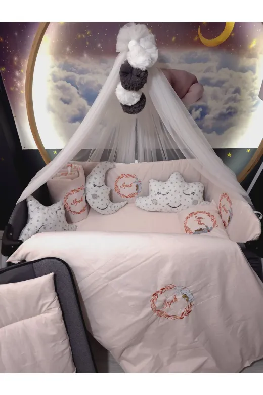 Baby Clime USN-70120-LCİB-2. 70X120 Nakışlı Isimli Bebek Uyku Seti 18 Parça - Lüks Cibinlik Ve Aparat - Tavşan