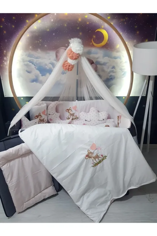 Baby Clime USN-70120-LCİB-2. 70X120 Nakışlı Isimli Bebek Uyku Seti 18 Parça - Lüks Cibinlik Ve Aparat - Ceylan