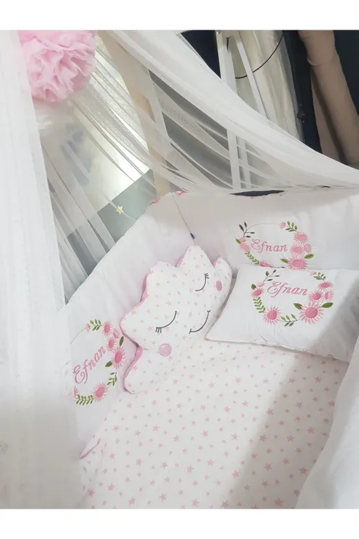 Baby Clime USN-70120-LCİB-2. 70X120 Nakışlı Isimli Bebek Uyku Seti 18 Parça - Lüks Cibinlik Ve Aparat - Çiçek
