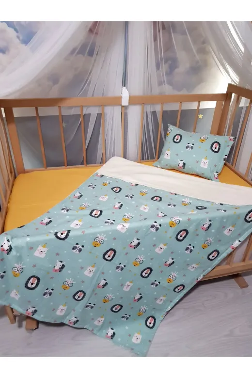 Baby Clime USP-90120-4LÜ 90X120 Pazen Uyku Seti 4'lü - Yeşil Hardal (Yumuşacik Bebek Battaniyesi, Çarşaf Ve Kilifli Yastik)