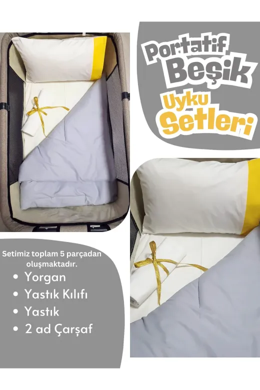 Baby Clime USR-5LİPORTATİF Portatif Beşiklere Uygun 5 Parça Uyku Seti %100 Pamuk Anne Yanı Beşik Ve Sepet Beşik İçin
