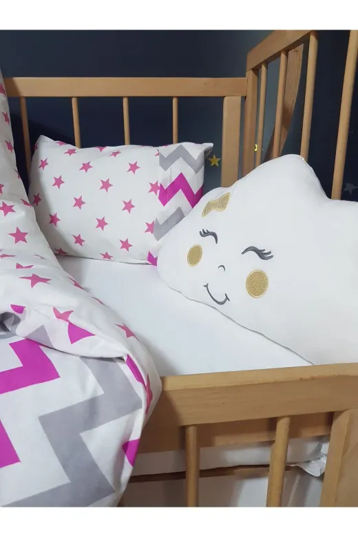 Baby Clime USR-6-90130-1. Bebek Uyku Seti 90X130 - Çift Taraflı Yorgan, Yastık, Çarşaf Ve Hediye Bulut Yastık
