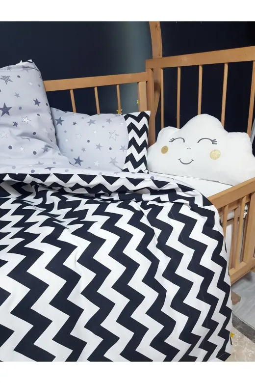 Baby Clime USR-6-90130-1. Bebek Uyku Seti - Hediye Bulut Yastıklı, Beyaz Çarşaf, Yastık, 95X135 Yorgan