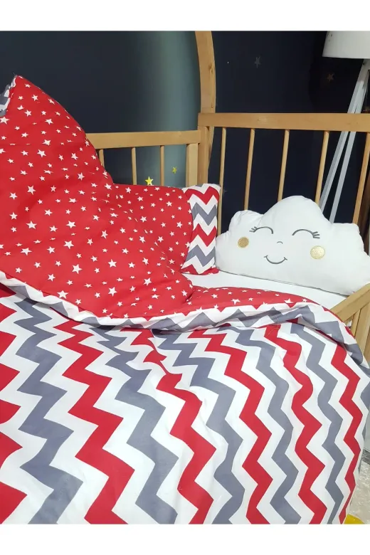 Baby Clime USR-6-90130-1. Çift Taraflı Bebek Uyku Seti 90X130 - Bulut Yastık Hediyeli, Yorgan, Çarşaf, Yastık