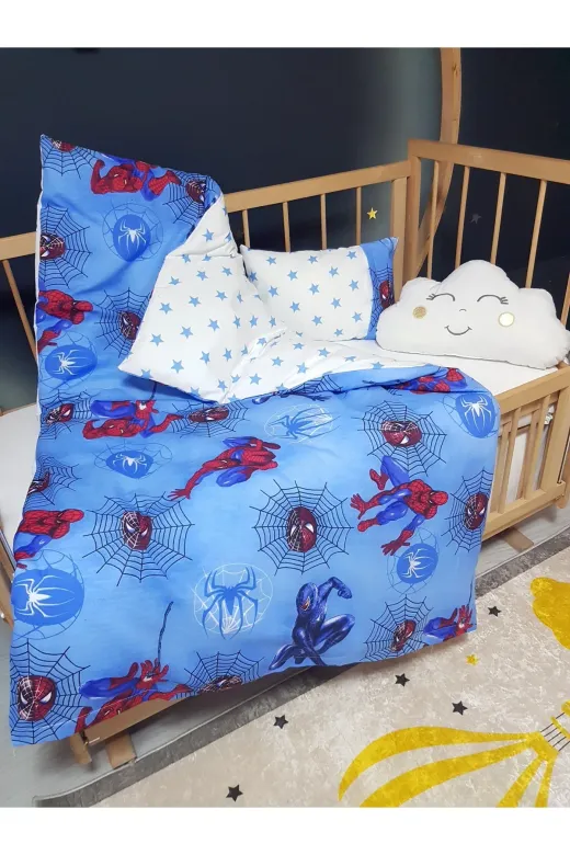 Baby Clime USR-6-90130-1. Erkek Bebek Uyku Seti - Çift Taraflı 95X135 Yorgan, Yastık, Çarşaf, Hediye Bulut Yastık